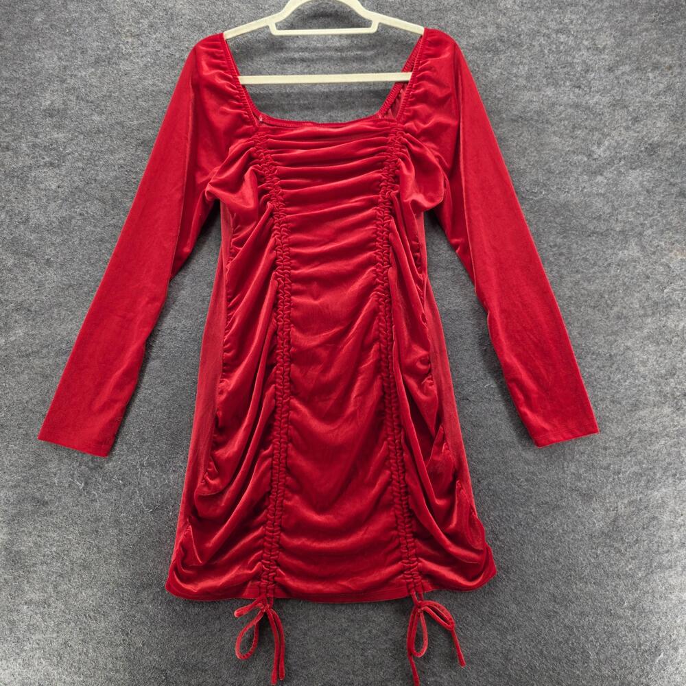 Wild Fable Dress Womens XL Red Bodycon Square Neck Velvet Long Sleeve Party